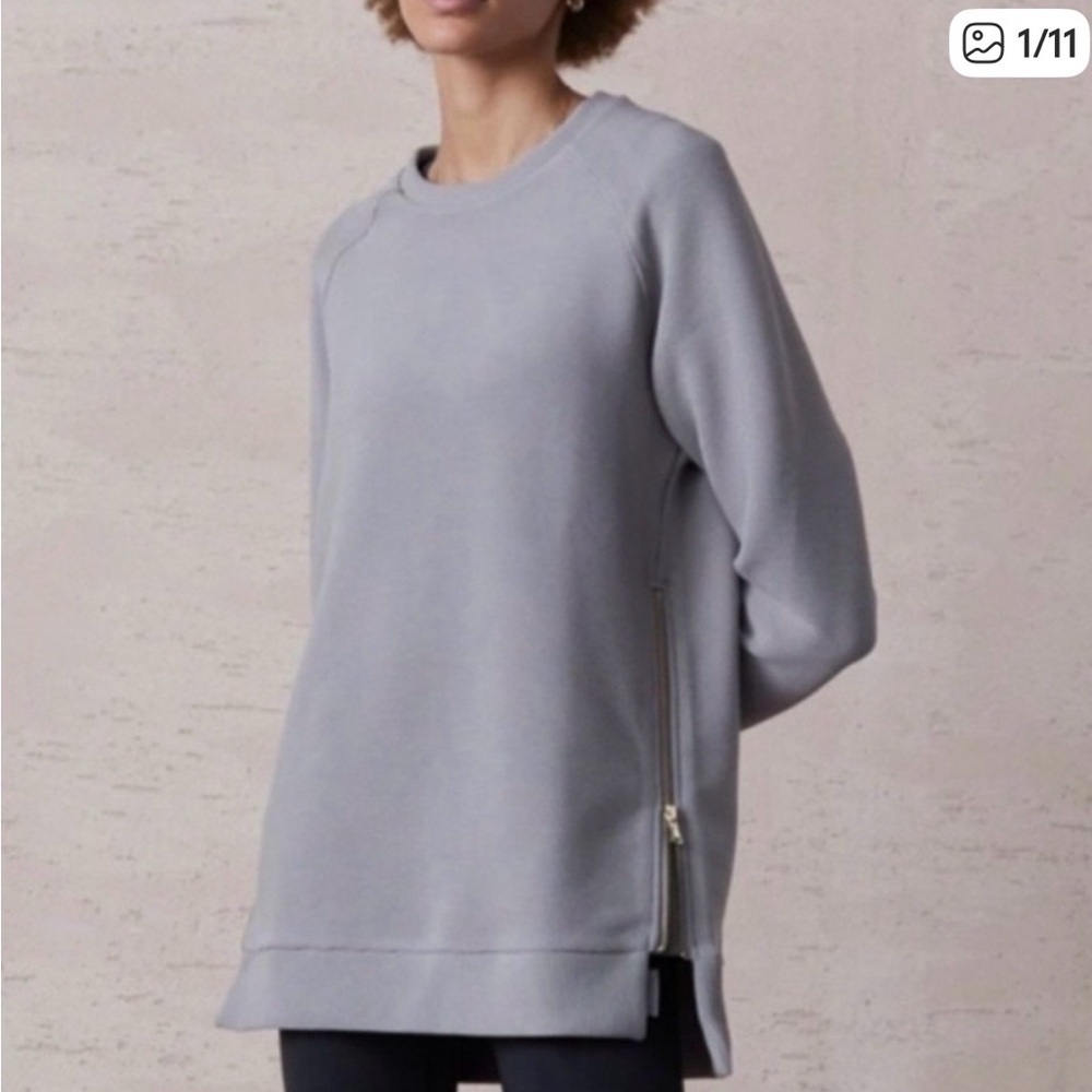 Varley Manning textures ribbed zip up sweatshirt, light blue, XS